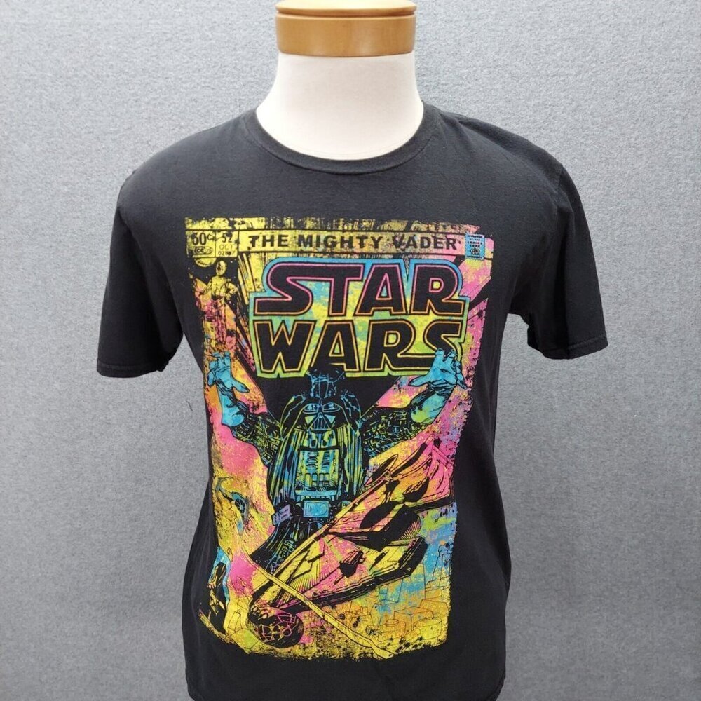 Star Wars Shirt Adult L Black The Mighty‎ Vader Neon Comic Graphic Tee Mens